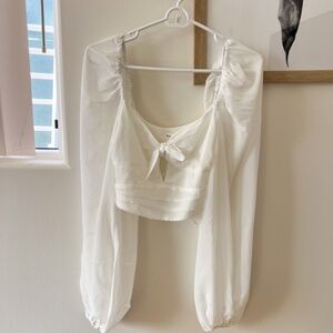 NWT S For Love and Lemons Trisha Balloon Sleeve Sheer Chiffon Corset Crop Top